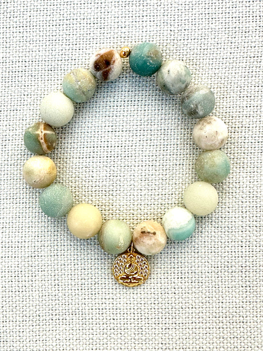 Elegant Amazonite Bracelet with Gold-Toned Buddha Charm