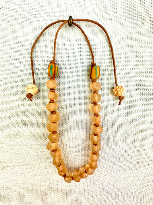 Tangerine Orange Faceted Recycled Java Sea glass beaded Necklace