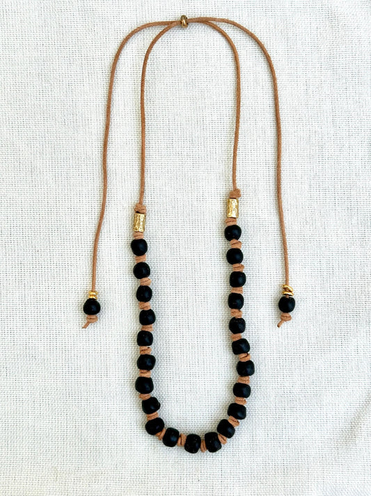 Opaque Black Glass Beaded Necklace