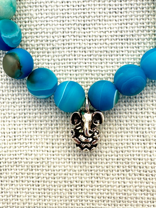 Bright Hawaiian Blue Amazonite Bracelet with Ganesh Charm