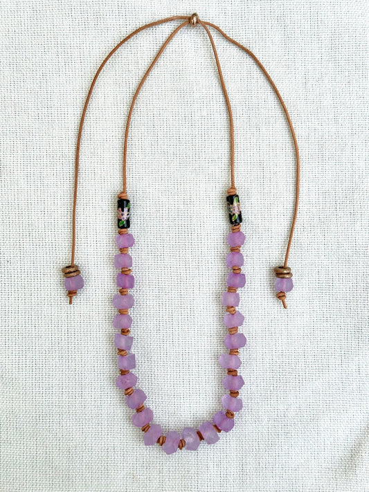 Candied Purple Faceted Recycled Java Sea Glass Beaded Necklace