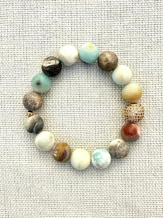 Vibrant Amazonite Bracelet with Rose Ball Charm